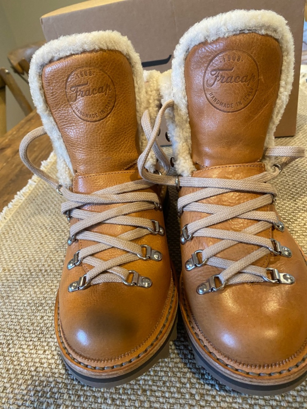 Women's Tan Leather Shearling-Lined Ankle Boots - Picture 4 of 8